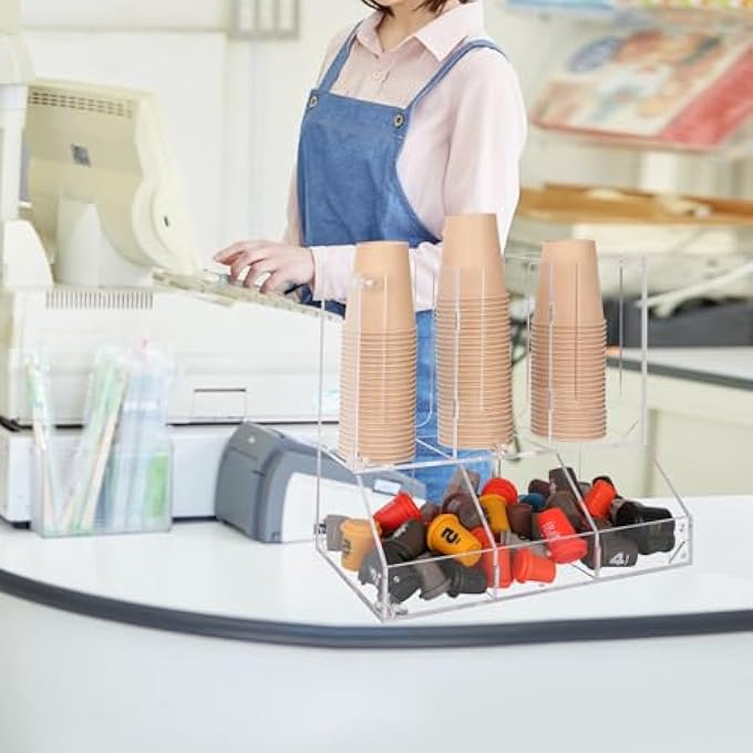 Cutora Coffee Station Organizer Acrylic Condiment Countertop Organizer Clear Cup And Lid Dispenser Coffee Creamer Pod Holder With Assembly Mode For Breakroom Office Home Cut081 - Image 5