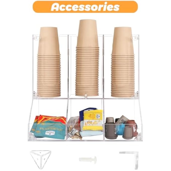 Cutora Coffee Station Organizer Acrylic Condiment Countertop Organizer Clear Cup And Lid Dispenser Coffee Creamer Pod Holder With Assembly Mode For Breakroom Office Home Cut081 - Image 4