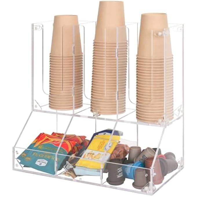 Cutora Coffee Station Organizer Acrylic Condiment Countertop Organizer Clear Cup And Lid Dispenser Coffee Creamer Pod Holder With Assembly Mode For Breakroom Office Home Cut081 - Image 1