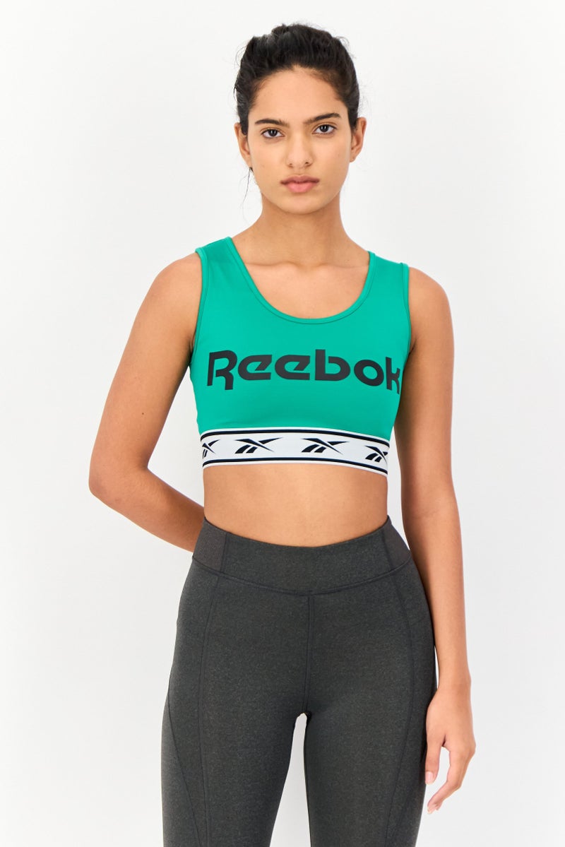 Reebok Women Brand Logo Non Padded Sports Bra, Green - Image 1