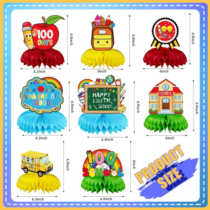 JULMELON 8 PCS 100 Days of School Decorations Honeycomb Centerpiece, 6 Inch Diameter, Red, Green, Yellow, Blue, Includes Honeycomb Centerpieces - Image 2