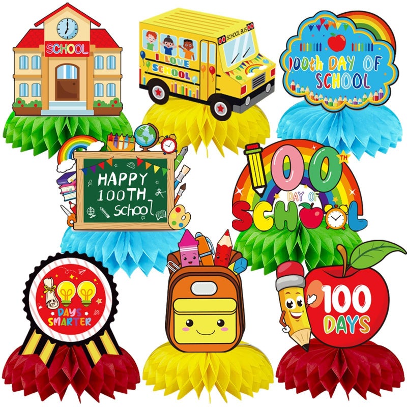 JULMELON 8 PCS 100 Days of School Decorations Honeycomb Centerpiece, 6 Inch Diameter, Red, Green, Yellow, Blue, Includes Honeycomb Centerpieces - Image 1
