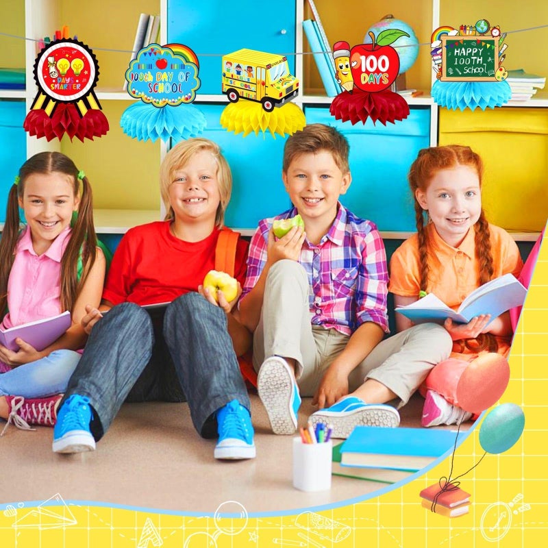 JULMELON 8 PCS 100 Days of School Decorations Honeycomb Centerpiece, 6 Inch Diameter, Red, Green, Yellow, Blue, Includes Honeycomb Centerpieces - Image 5