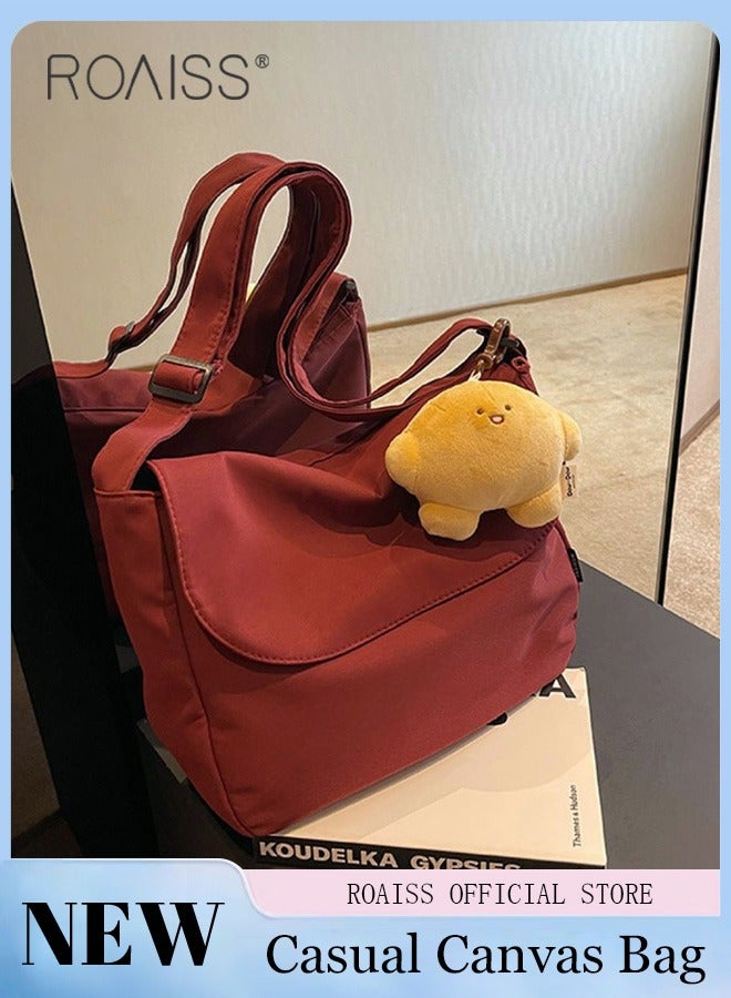 roaiss Women's Canvas Bag Large Capacity Casual Commuter Shoulder Bag School Messenger Bag Simple  - Image 1