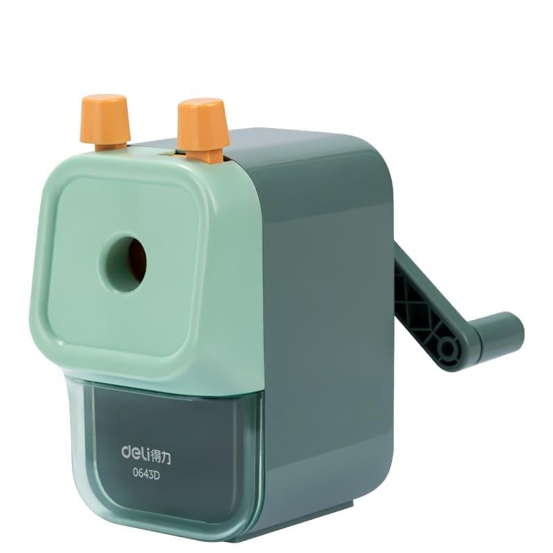 Deli آلة شحذ أقلام دوارة 0643D مع صندوق غبار للطلاب ومكاتب العمل والفصول الدراسية - أخضر - Image 1