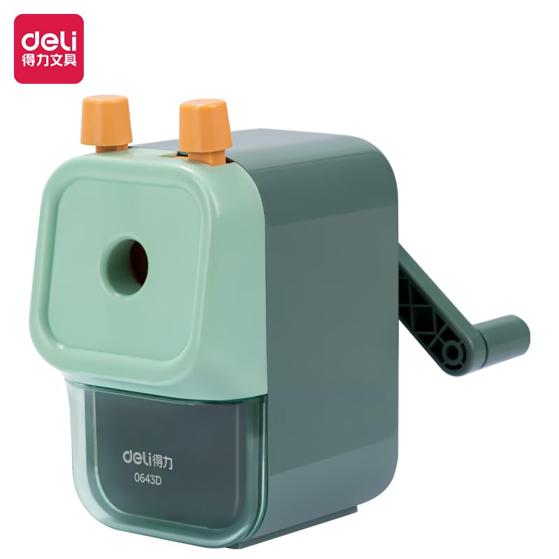 Deli آلة شحذ أقلام دوارة 0643D مع صندوق غبار للطلاب ومكاتب العمل والفصول الدراسية - أخضر - Image 2