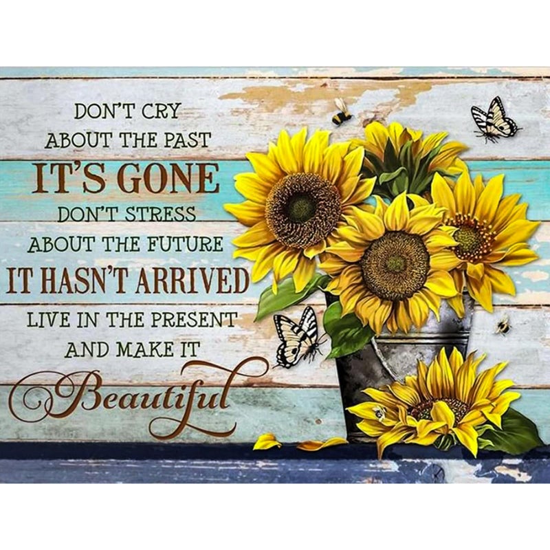 Okarina Diamond Art Kits for Adults Sunflower, DIY 5D Diamond Painting Kit for Beginners Inspirational, Inspiring Quotes Full Round Drill Gem Art Dots for Adults Home Wall Decor 16X12 Inch - Image 1