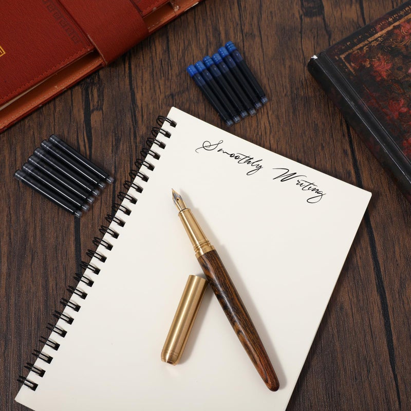 cobee Handcrafted Wooden Fountain Pens Set, Vintage Luxury Wood Fountain Pen 0.5mm Fine Point Smooth Writing Pen With 12 Ink 2.6 mm Cartridges and Gift Box for Journaling Calligraphy Supplies(B) - Image 5