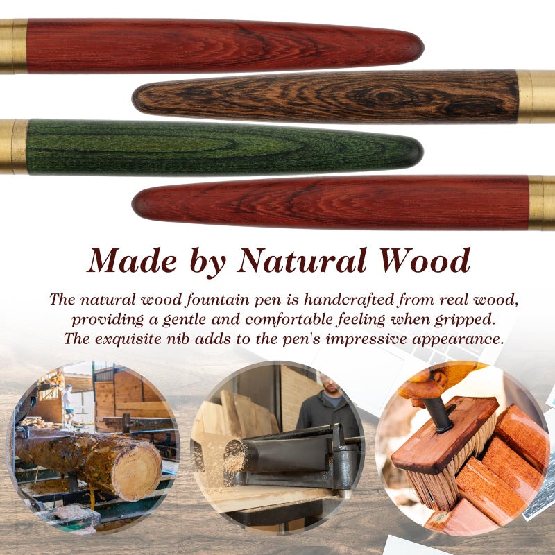 cobee Handcrafted Wooden Fountain Pens Set, Vintage Luxury Wood Fountain Pen 0.5mm Fine Point Smooth Writing Pen With 12 Ink 2.6 mm Cartridges and Gift Box for Journaling Calligraphy Supplies(B) - Image 4