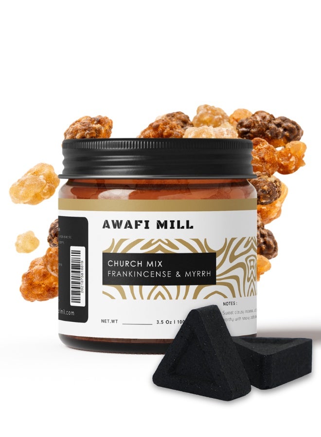 Awafi Mill Church Incense | Hand Picked Resins (Frankincense and Myrrh) with Triangle Charcoal Tablet - (Pack Of 100 Gram With 10 Charcoal Piece) - Image 1