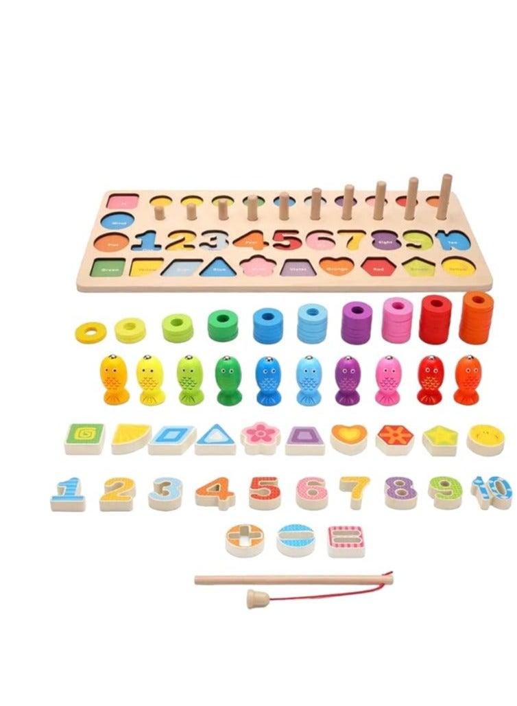 FIVE WOODEN TOYS MATH FISHING COUNT NUMBERS MATCHING DIGITAL SHAPE MATCH MONTESORI EDUCATIONAL BOARD EARLY EDUCATIONAL KIDS TOY GIFTS - Image 1