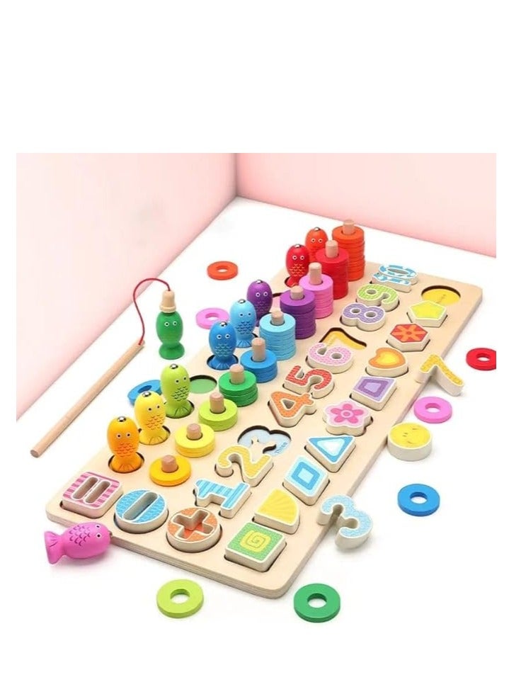 FIVE WOODEN TOYS MATH FISHING COUNT NUMBERS MATCHING DIGITAL SHAPE MATCH MONTESORI EDUCATIONAL BOARD EARLY EDUCATIONAL KIDS TOY GIFTS - Image 4