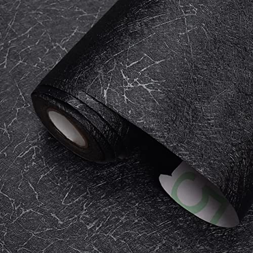 MelunMer Black Peel and Stick Wallpaper 118In L 15.7In W Self Adhesive Removable Wallpaper for Bathroom/Bedroom Modern Contact Paper Silk Textured Black Contact Paper for Cabinets Shelf Waterproof - Image 1