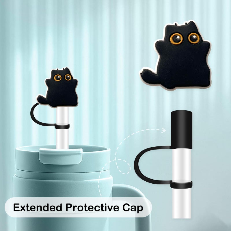 Hedbitoyo 8Pcs Black Cat Straw Cover for Stanley  10mm Silicone Straw Topper  Straw Covers Cap for Stanley Cup 30&40oz with Tumblers - Image 3