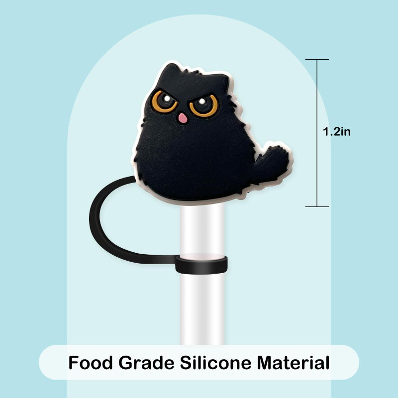 Hedbitoyo 8Pcs Black Cat Straw Cover for Stanley  10mm Silicone Straw Topper  Straw Covers Cap for Stanley Cup 30&40oz with Tumblers - Image 1