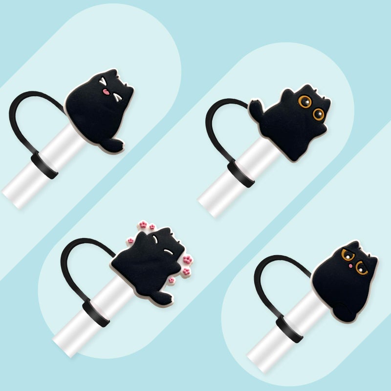 Hedbitoyo 8Pcs Black Cat Straw Cover for Stanley  10mm Silicone Straw Topper  Straw Covers Cap for Stanley Cup 30&40oz with Tumblers - Image 2