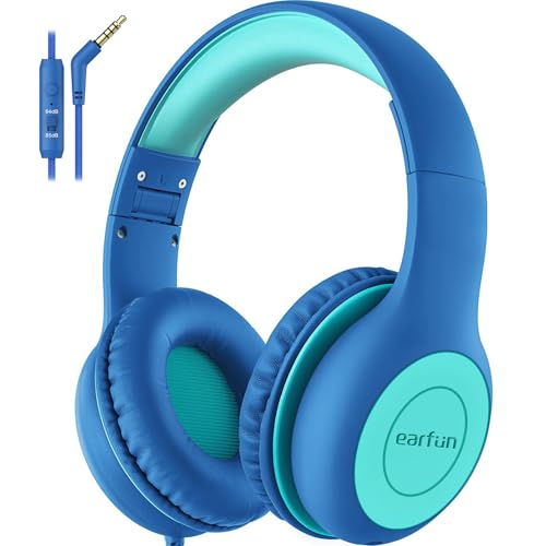 EarFun سماعات أذن للأطفال من EarFun سلكية مع ميكروفون، سماعات بحد صوت 85/94 ديسيبل للأطفال، سماعة سلكية محمولة مع منفذ مشاركة، سماعة ستيريو قابلة للطي للمدرسة/تابلت/آيباد/كيندل باللون الأزرق والأخضر - Image 1