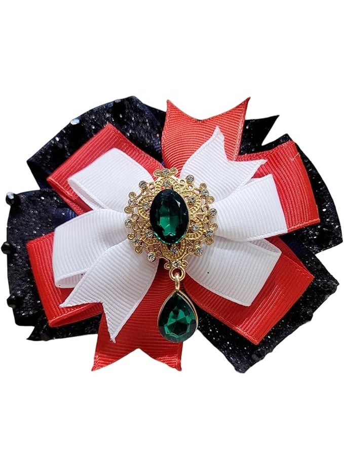 داديز أنجل مشبك شعر لليوم الوطني لدولة الإمارات العربية المتحدة - فيونكة من شرائط حمراء وبيضاء وسوداء وأخضر مع قطعة مركزية من الأحجار الكريمة - Image 1