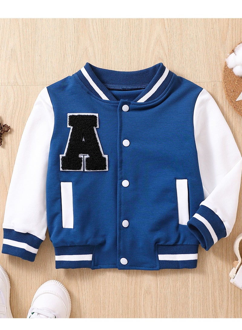 Infant Unisex Blue  Yellow Embroidered A-Line Jacket SEA BLUE