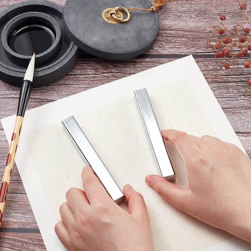 PH PandaHall 2pcs Chinese Calligraphy Paperweight, Iron Paper Weight Cast Heavy Map Paper Weights for Calligraphy Painting Writing Drawing Beginners Professional Offcice Desk - Image 5