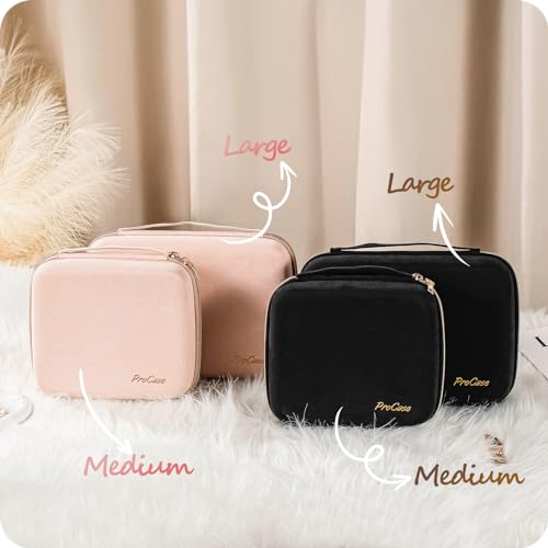 Procase حافظة مجوهرات سفر كبيرة من بروكيس، كتاب تخزين مجوهرات منزلي مع حافظة واضحة للعرض، حقيبة بسحاب للأقراط والقلائد والأساور - أسود - Image 2