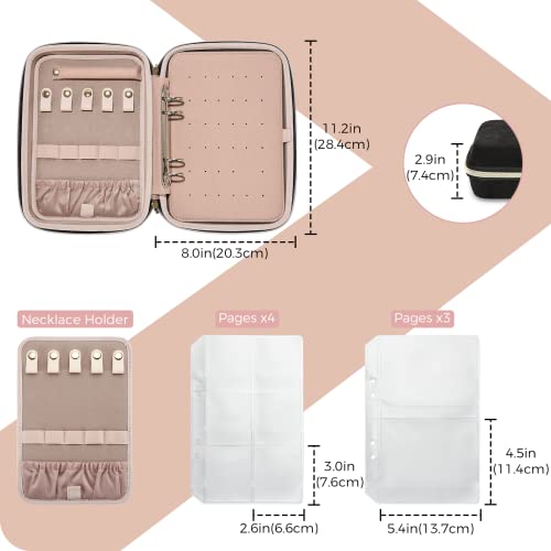Procase حافظة مجوهرات سفر كبيرة من بروكيس، كتاب تخزين مجوهرات منزلي مع حافظة واضحة للعرض، حقيبة بسحاب للأقراط والقلائد والأساور - أسود - Image 5