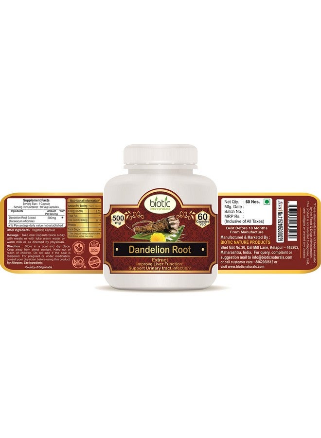 Biotic كبسولات جذر الهندباء الطبيعية 500 ملغ - 60 كبسولة نباتية - Image 2