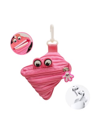Monster Zipper Coin Purse, Bag Charm, Cute Design, Small Items, Coin Case, Storage, Pouch, Plush Rucksack, Stylish, Earphone Holder, Key Holder  for Men and Women (Pink)