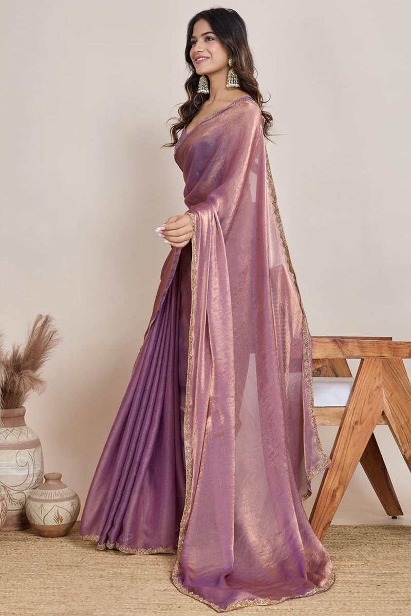 SGF11 Women's Tissue Pure Soft Silk Saree With Unstitched Blouse Piece (Purple) - Image 5