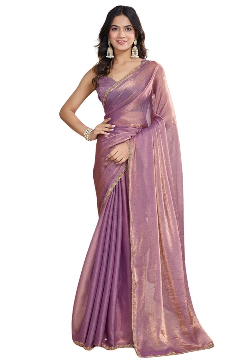 SGF11 Women's Tissue Pure Soft Silk Saree With Unstitched Blouse Piece (Purple) - Image 1