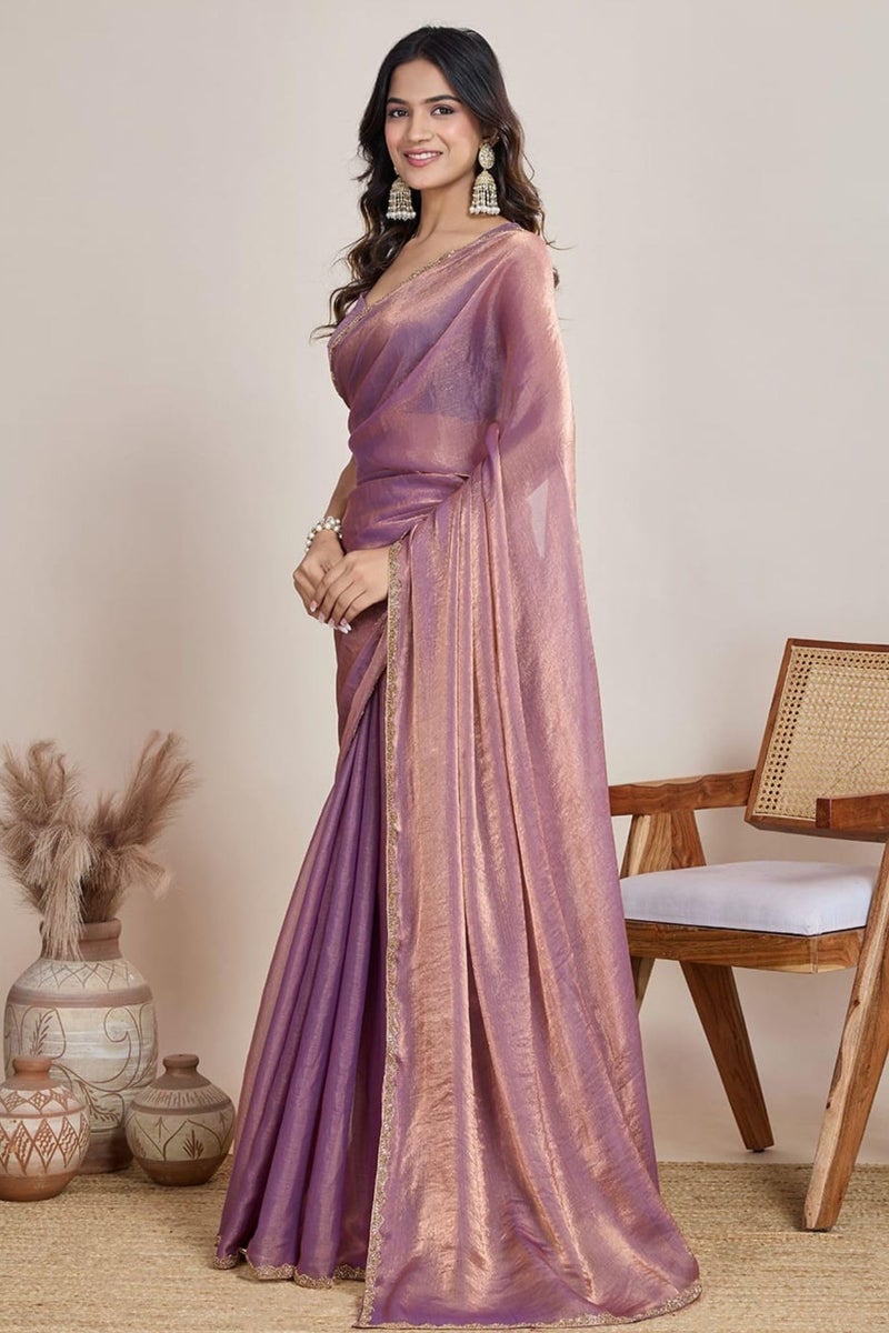 SGF11 Women's Tissue Pure Soft Silk Saree With Unstitched Blouse Piece (Purple) - Image 4