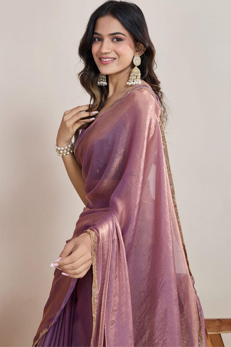 SGF11 Women's Tissue Pure Soft Silk Saree With Unstitched Blouse Piece (Purple) - Image 3