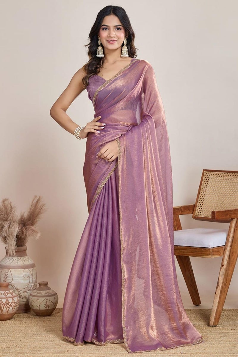 SGF11 Women's Tissue Pure Soft Silk Saree With Unstitched Blouse Piece (Purple) - Image 2