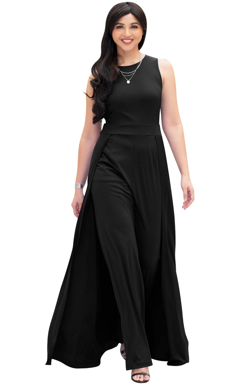 KOH KOH Plus Size Womens Sleevless Long Pant Cape Dressy Pockets Classy Tall Wedding Guest Party Overall One Piece Pantsuit Outfit Romper Rompers Jumpsuit Jumpsuits, Black XL 14-16 - Image 1