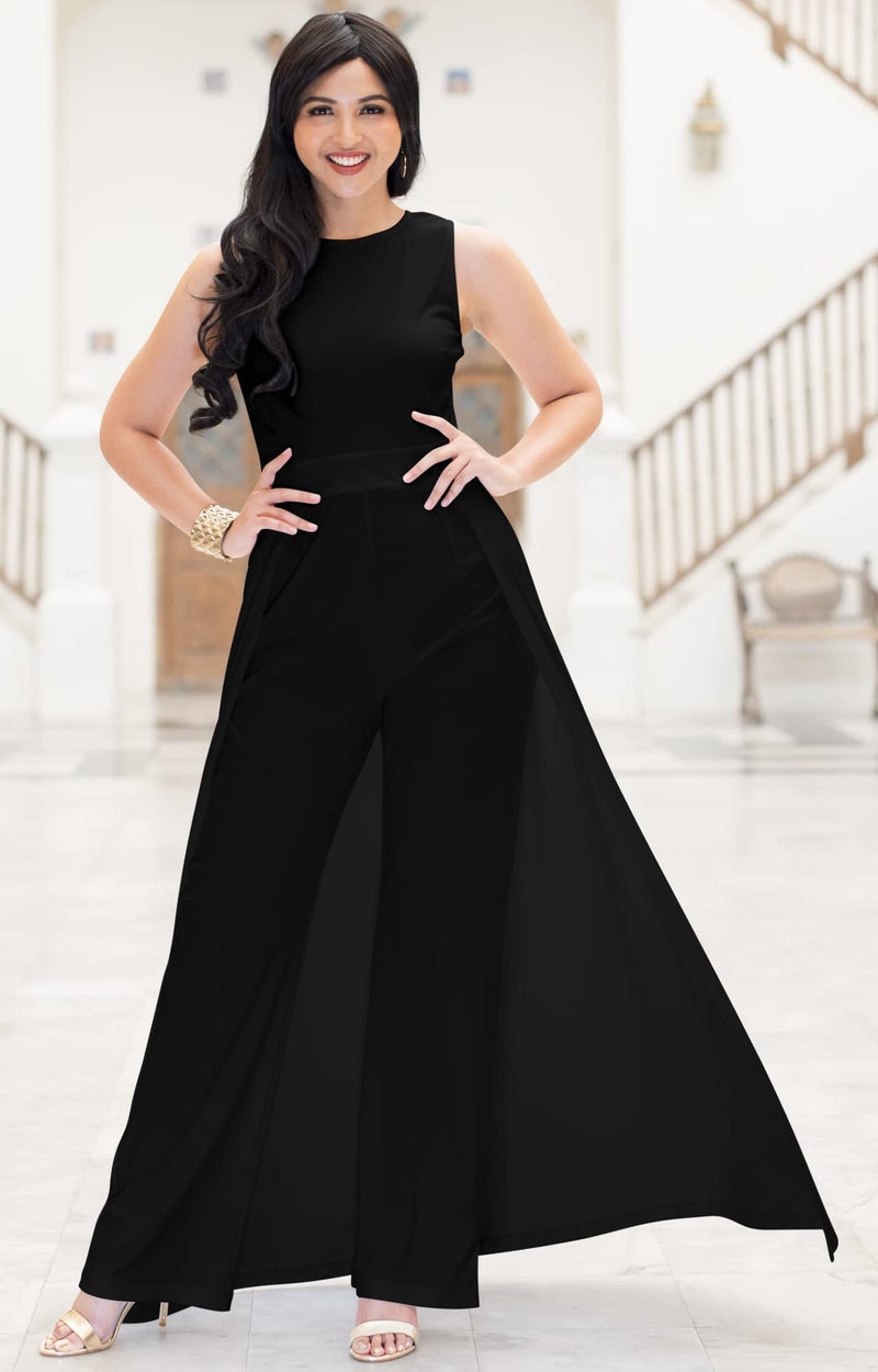 KOH KOH Plus Size Womens Sleevless Long Pant Cape Dressy Pockets Classy Tall Wedding Guest Party Overall One Piece Pantsuit Outfit Romper Rompers Jumpsuit Jumpsuits, Black XL 14-16 - Image 3