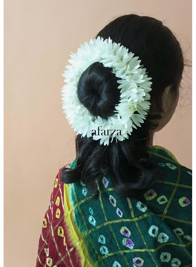 afarza Fabric Artificial gajra for Hair bun Juda Accessories mogra Jasmine for Women Pack of 4 pcs.White - Image 5