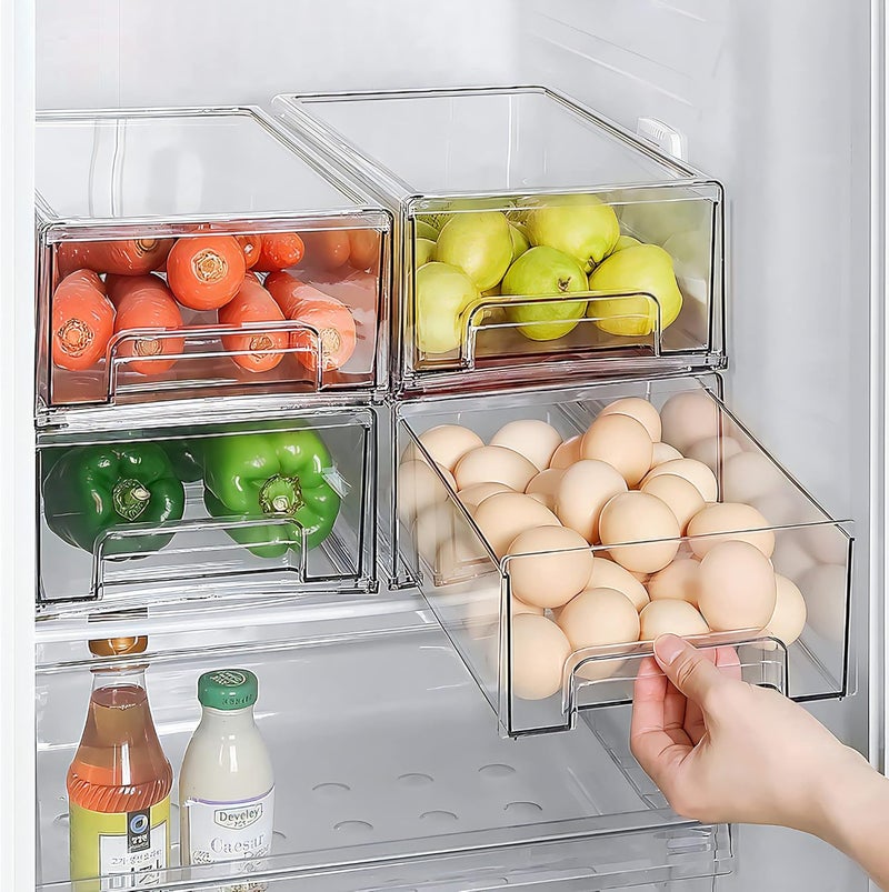 MANO Stackable Refrigerator Drawers Pull Out Clear Fridge Drawer Organizer Bins Divided Storage Box Plastic Food Containers Set for Pantry Kitchen Cabinet Dresser Clothes - Image 2
