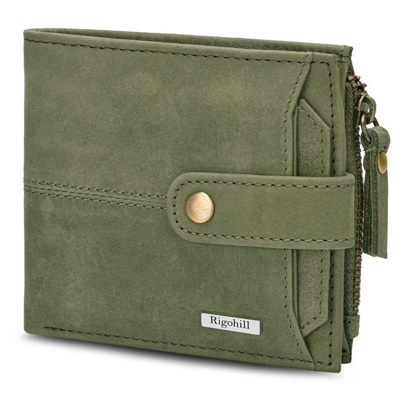 Rigohill Doger Olive Green Leather Wallet For Men, 2 Card Slot | RFID Wallet - Image 1
