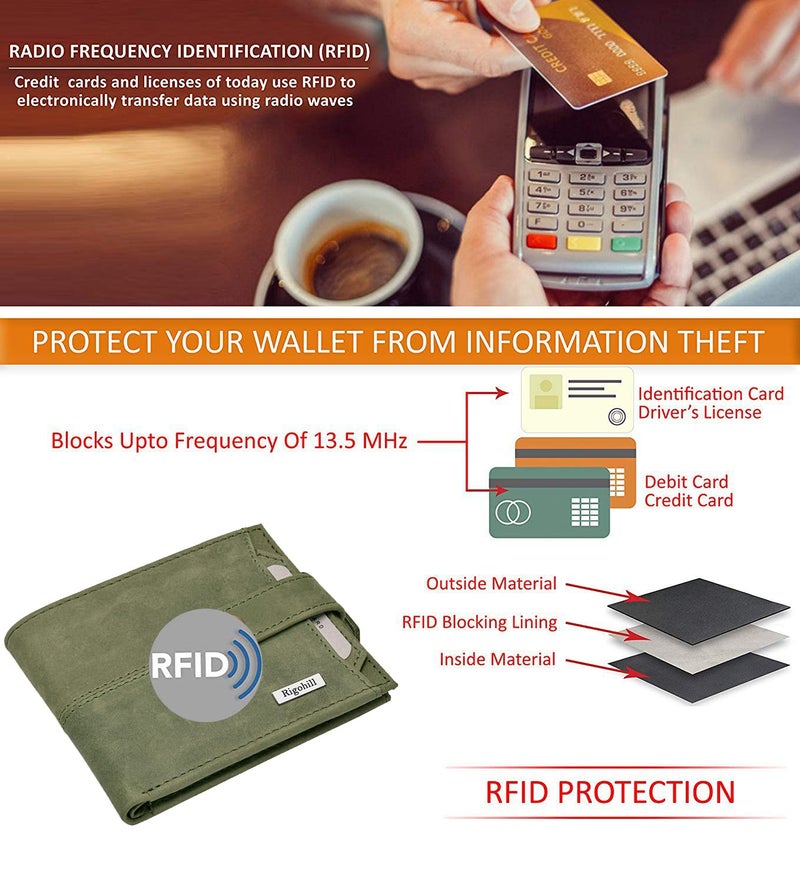 Rigohill Doger Olive Green Leather Wallet For Men, 2 Card Slot | RFID Wallet - Image 5