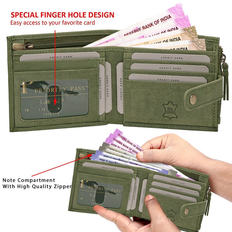 Rigohill Doger Olive Green Leather Wallet For Men, 2 Card Slot | RFID Wallet - Image 2