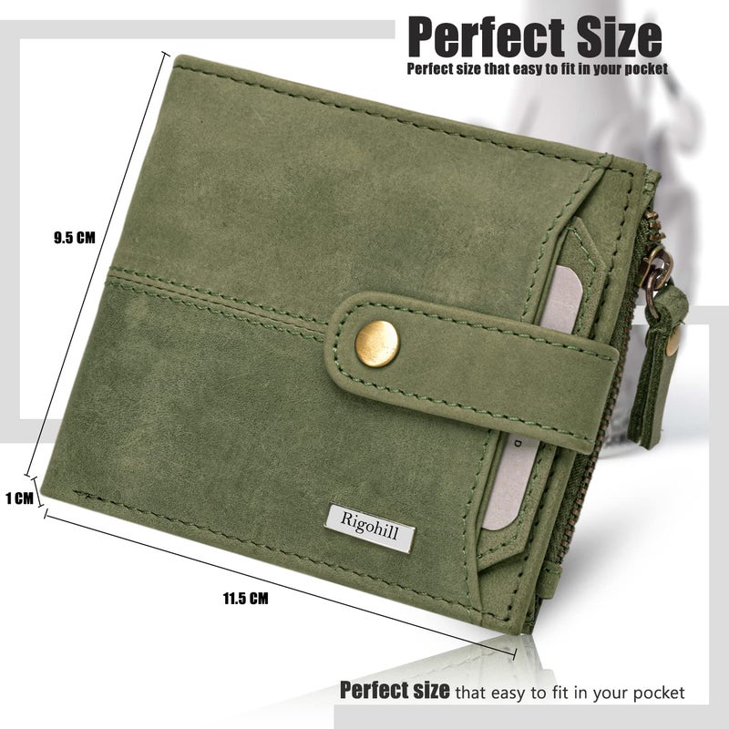 Rigohill Doger Olive Green Leather Wallet For Men, 2 Card Slot | RFID Wallet - Image 4