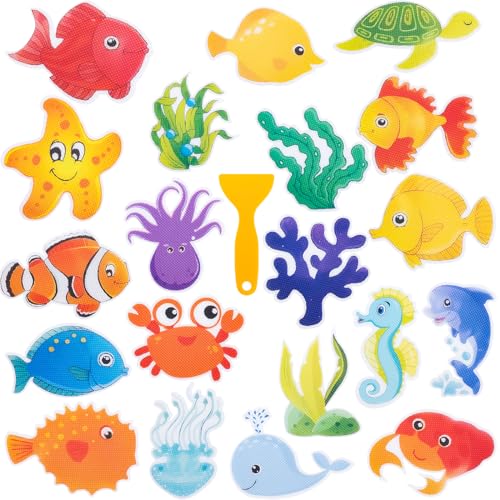 Giftormous Bathtub Non-Slip Stickers for Shower - 20 PCS Large Anti-Slip Cute Sea Creature Stickers with Scraper for Kids Bath Tub and Slippery Shower Floor, Perfect Bathroom Decor - Image 1
