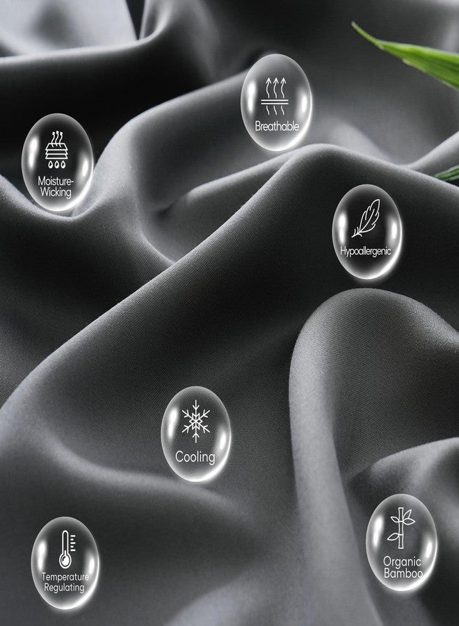 جي اس دي طقم ملاءات سرير JSD رمادي داكن، مصنوع من 100% فيسكوز مستخلص من الخيزران، مقاس كوين، ملاءات باردة لمن يعانون من الحرارة أثناء النوم، جيب عميق للغاية 16 بوصة، ناعمة كالحرير، تسمح بمرور الهواء - Image 2