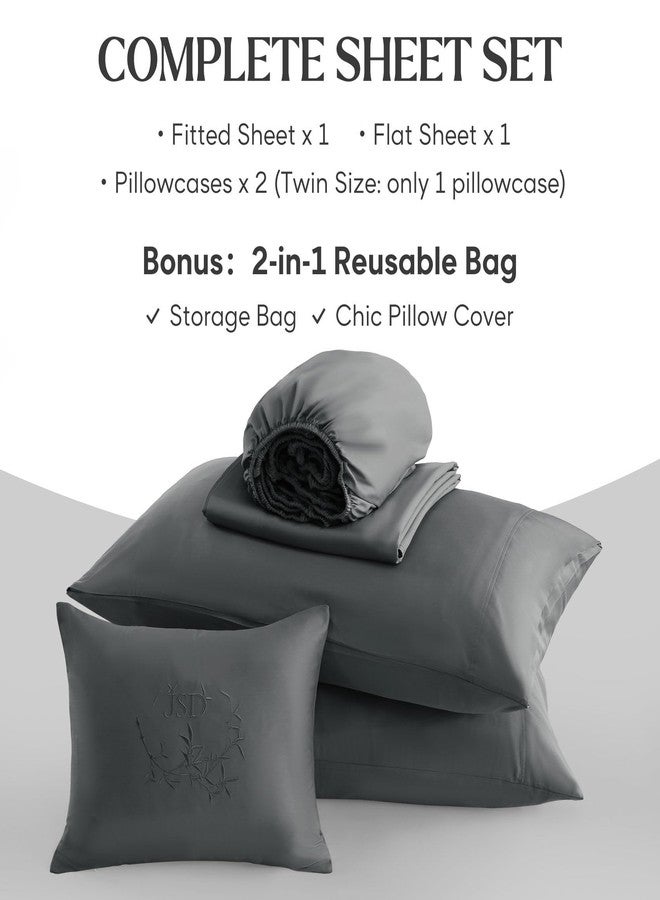 جي اس دي طقم ملاءات سرير JSD رمادي داكن، مصنوع من 100% فيسكوز مستخلص من الخيزران، مقاس كوين، ملاءات باردة لمن يعانون من الحرارة أثناء النوم، جيب عميق للغاية 16 بوصة، ناعمة كالحرير، تسمح بمرور الهواء - Image 4
