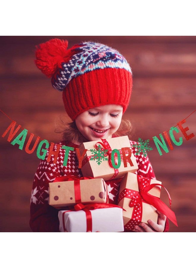 LeeSky Red & Green Glitter Naughty Or Nice Banner Naughty or Nice Christmas Banner Decorations for Grinches Christmas Decorations, Naughty or Nice Christmas Sign - Image 2