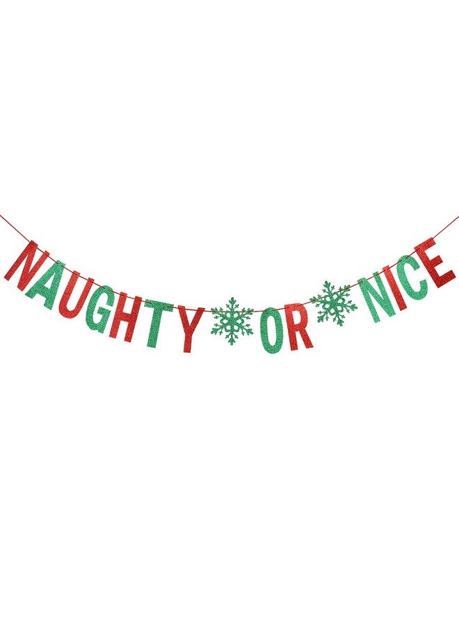 LeeSky Red & Green Glitter Naughty Or Nice Banner Naughty or Nice Christmas Banner Decorations for Grinches Christmas Decorations, Naughty or Nice Christmas Sign - Image 1