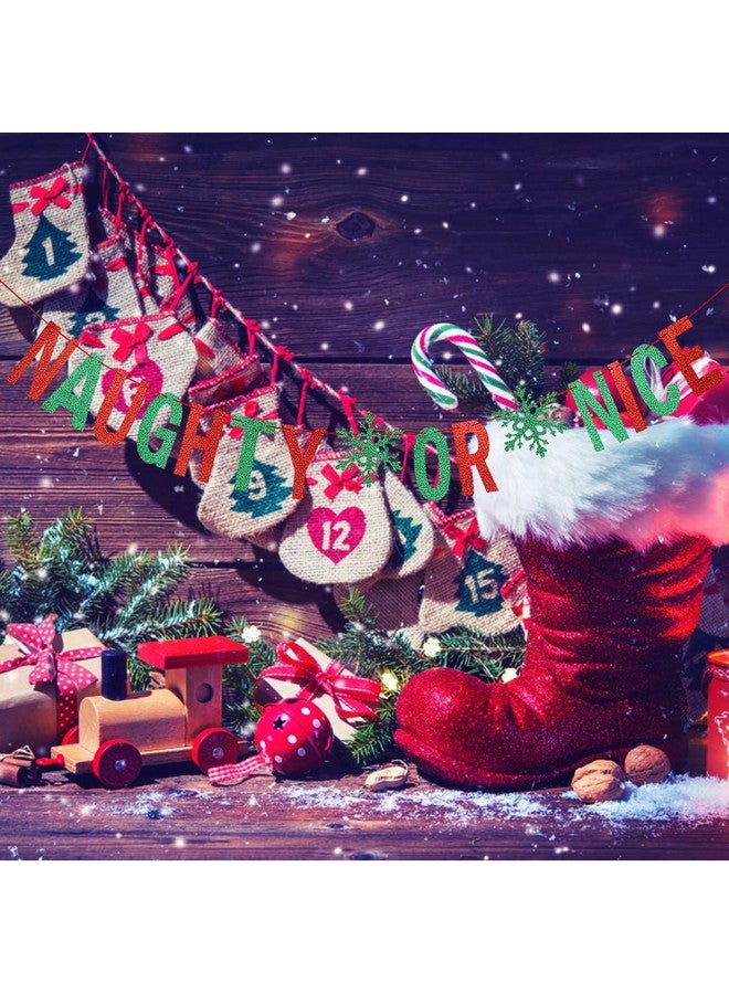 LeeSky Red & Green Glitter Naughty Or Nice Banner Naughty or Nice Christmas Banner Decorations for Grinches Christmas Decorations, Naughty or Nice Christmas Sign - Image 3