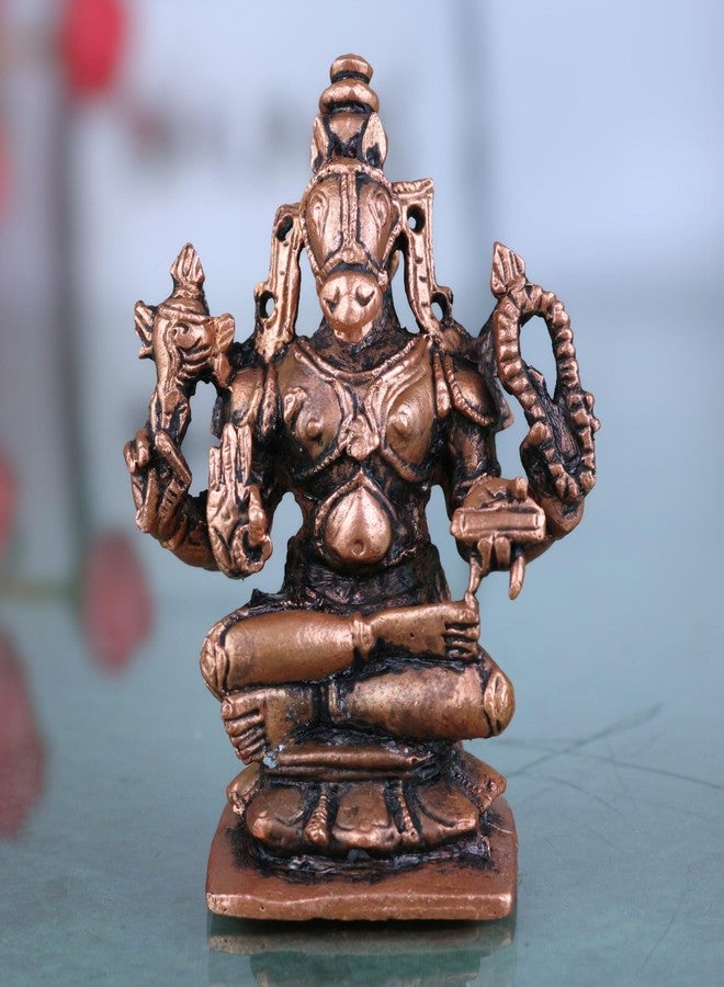 Bhunes Copper Hayagriva Idol Hayagreeva Statue Lakshmi Hayagriva Murti Hayagriva Swamy Vigraham for Pooja Temple Home Decor Gift Spiritual Vastu Tamra Metal Brown 6 cm 1 Piece - Image 1