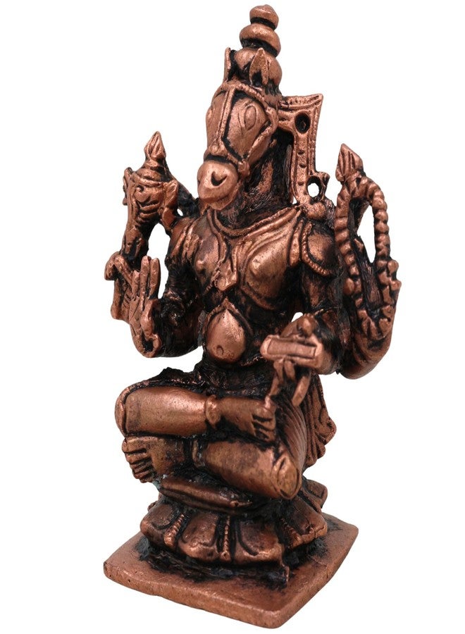 Bhunes Copper Hayagriva Idol Hayagreeva Statue Lakshmi Hayagriva Murti Hayagriva Swamy Vigraham for Pooja Temple Home Decor Gift Spiritual Vastu Tamra Metal Brown 6 cm 1 Piece - Image 3