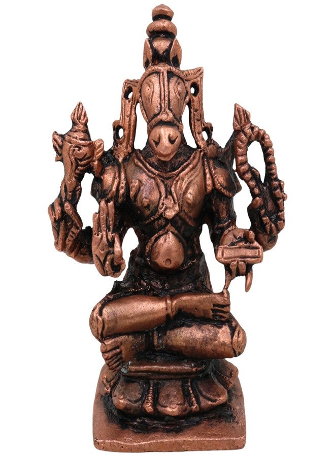 Bhunes Copper Hayagriva Idol Hayagreeva Statue Lakshmi Hayagriva Murti Hayagriva Swamy Vigraham for Pooja Temple Home Decor Gift Spiritual Vastu Tamra Metal Brown 6 cm 1 Piece - Image 2